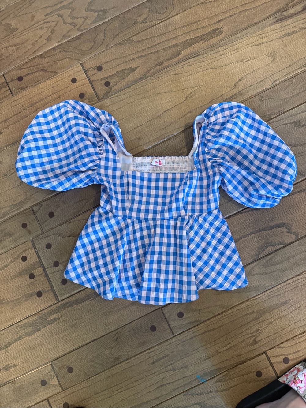 Buddy Love Blue & White Gingham Puff-Sleeve Top
